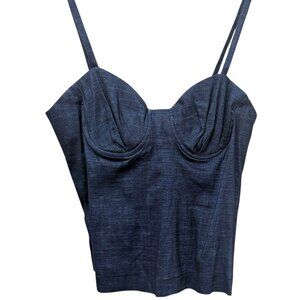 Annelore Denim Corset Top Size 10 Blue Stretch Linen Blend Bustier Camisole